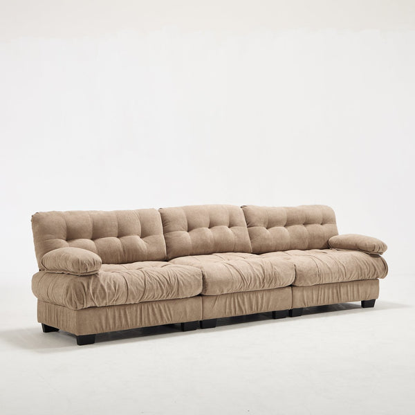 English Elm Modular Cloud Sectional Sofa Flannelette Deep Seat Couch for Living Room with Pillows Light Brown W2120S00030