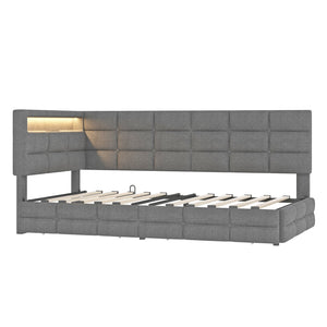 English Elm Upholstered Twin Daybed with 2 Under-Bed Drawers, Headboard Storage, USB-C Charging & LED Lights Gray 41.31 L x 21.42 W x 13.37 H N733P285121E
