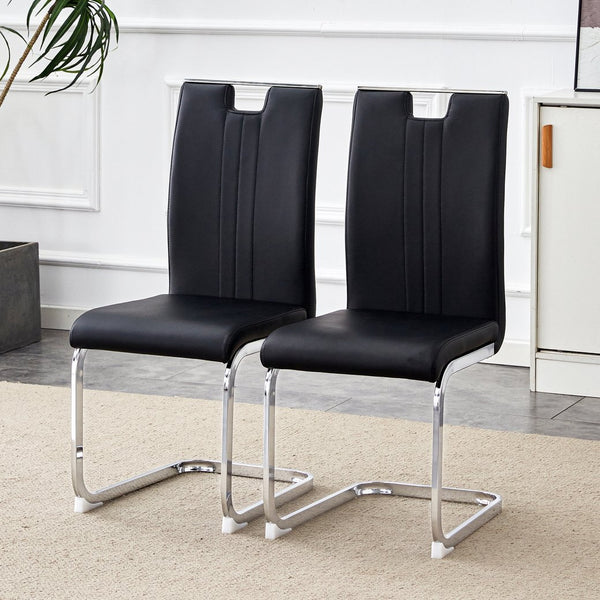 English Elm Set of 4 Black Pu Leather Bow Back Dining Chairs Ergonomic Industrial Modern W3875P372963