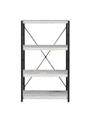 English Elm Jurgen Industrial Antique White & Black Bookshelf – 4 Faux Concrete Shelves, Metal Frame, Freestanding B2726P287312