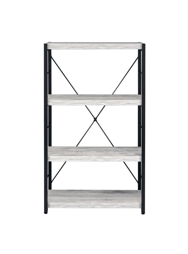English Elm Jurgen Industrial Antique White & Black Bookshelf – 4 Faux Concrete Shelves, Metal Frame, Freestanding B2726P287312