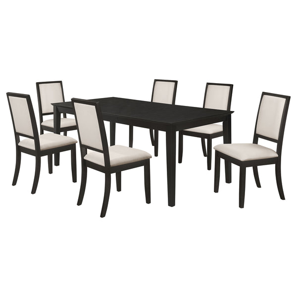 English Elm Daniela Contemporary 7-Piece Black Dining Set with Leaf Extension and Cream Padded Chairs for Comfort B062S01043