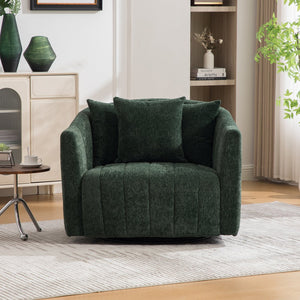 English Elm 39"w Chenille Barrel Swivel Chair Tufted Pumpkin Silhouette Cozy Reading Accent Seat Green W3118S00041