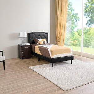 English Elm Chic Tufted Black Twin Bed with Adjustable Headboard, Sleek Modern Design for Small Spaces B078118232
