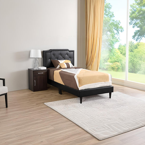 English Elm Chic Tufted Black Twin Bed with Adjustable Headboard, Sleek Modern Design for Small Spaces B078118232