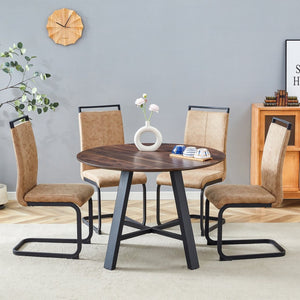 English Elm Table 5-Piece Modern Minimalist Dining Set With Round 42-Inch Top, 4 Brown Fabric Chairs & Black Legs W1151S03755-GIGA