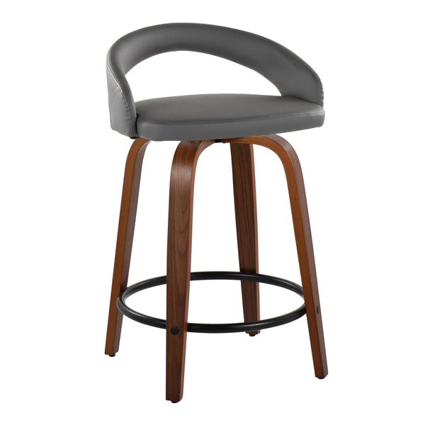 English Elm Fixed-height Swivel Counter Stools Walnut Bentwood Grey Faux Leather Set of 2 B202S01751