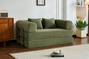 English Elm 59'' Corduroy Convertible Floor Sofa Sleeper with Bolster Pillow for Small Spaces Green W3434P406617