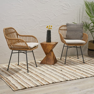 English Elm Rodney Polyethylene Rattan Accent Chair Set Woven Over Steel Frame for Modern Living 65036.00LBRN