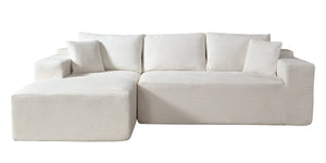 English Elm 2-Piece Beige Convertible Corduroy L-Shaped Sofa - Modular Sectional Couch With Pillows, Easy Setup B2735P384510