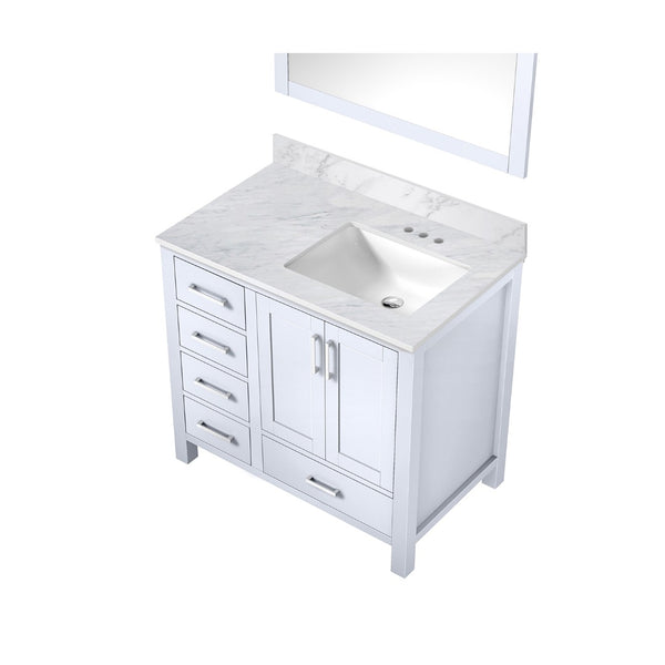 English Elm White Bath Vanity With Carrara Marble Top, Soft-Close Drawers & Coordinating Mirror For Elegant Space B2731S00680-GIGA