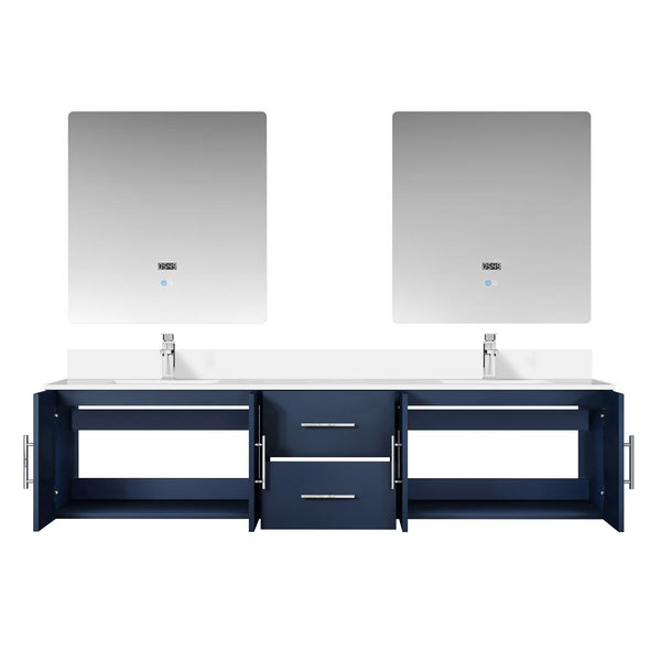 English Elm Navy Double Bath Vanity 80" W x 22" D with Cultured Marble Top, Chrome Faucets & LED Mirrors (30") B2731S01101