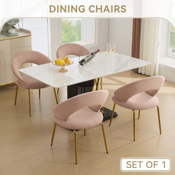 English Elm 061-Set Of 1 Pink Velvet Dining Chair With Curved Backrest & Golden Legs For Modern Spaces W527P255478