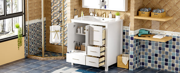 English Elm 30'' Bathroom Vanity With Ceramic Sink Combo - Elegant Freestanding Storage Cabinet & 4 Drawers N710P194420K