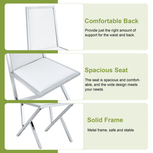 English Elm Table and Chair Set Tempered Glass Top with Silver Metal Frames Seats 8 Dining White+Silver W1151S04765