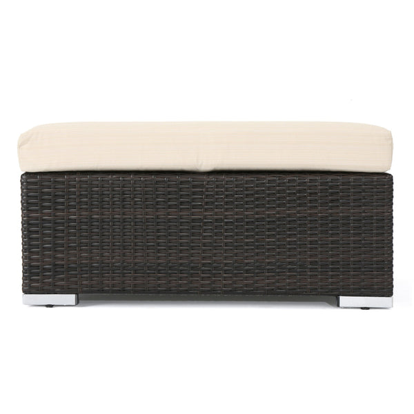 English Elm Christopher Knight Home® - SANTA SANTA ROSA Ottoman with Water-Resistant Cushion, Aluminum Frame, Faux Rattan Outdoor Seating Multi 57546.00ALUMBRN