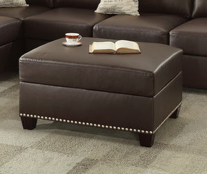 English Elm New Contemporary 3-PCS Reversible Sectional Sofa Set Espresso Faux Leather Chaise Ottoman Pillows Trimmed Studs B011S01062