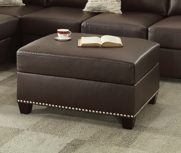 English Elm New Contemporary 3-PCS Reversible Sectional Sofa Set Espresso Faux Leather Chaise Ottoman Pillows Trimmed Studs B011S01062