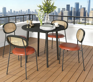 English Elm Round Drop Leaf Dining Table Distressed Black Wood Grain Finish Seats Four Compact T3971P429455