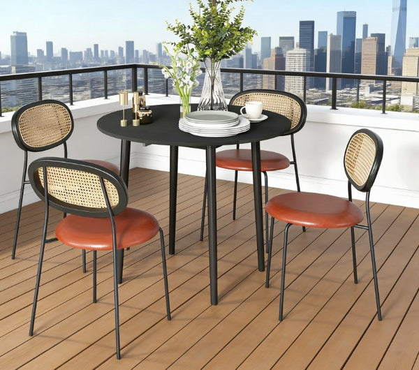 English Elm Round Drop Leaf Dining Table Distressed Black Wood Grain Finish Seats Four Compact T3971P429455