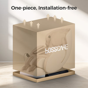 English Elm Bosscare Full Body Shiatsu Recliner with Sl Track 3d Rollers and App Control Beige+Gold W730P162476