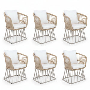 English Elm Outdoor Wicker Dining Chair with Fan Back Teak Finish Steel Frame and Cushion Included N770P385227B