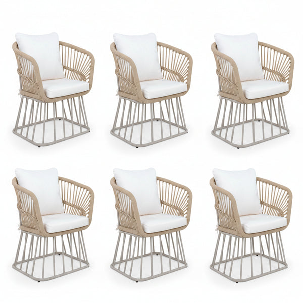 English Elm Outdoor Wicker Dining Chair with Fan Back Teak Finish Steel Frame and Cushion Included N770P385227B