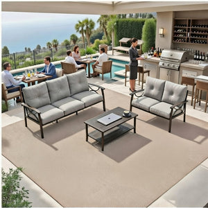 English Elm 3-piece Outdoor Steel Patio Conversation Set with Thick Cushions and Coffee Table Gray B082S00129