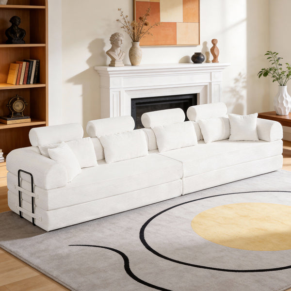 English Elm L Shaped Corduroy Sectional Sofa Converts to Sleeper Bed Space Saving Modular Couch Beige W5532S00002