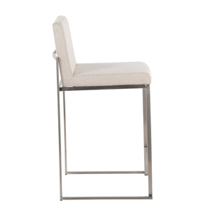 English Elm Fuji High Back Counter Stools Set Of 2 - Stylish Beige Fabric & Stainless Steel, Modern Comfort For Home B202P221957