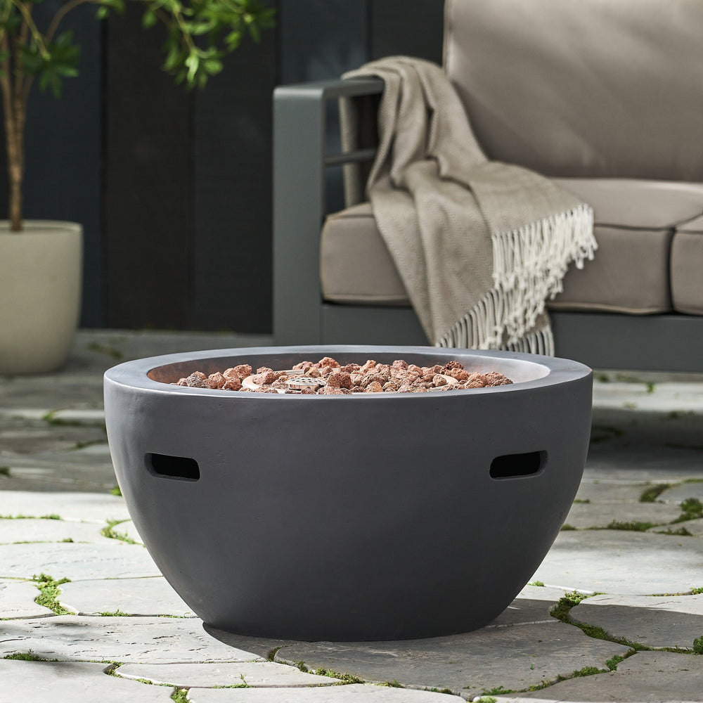 English Elm 27" Mgo Bowl Fire Pit 40000 Btu Propane Concrete Finish Outdoor Patio Focal Point N772P401888B