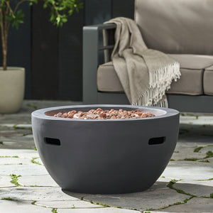 English Elm 27" Mgo Bowl Fire Pit 40000 Btu Propane Concrete Finish Outdoor Patio Focal Point N772P401888B
