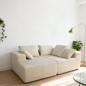 English Elm Corner Modular Sectional Sofa with Plush Fabric Converts to Loveseat or Guest Bed Beige W3064S00001
