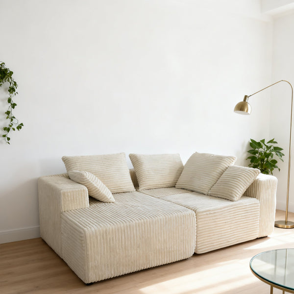 English Elm Corner Modular Sectional Sofa with Plush Fabric Converts to Loveseat or Guest Bed Beige W3064S00001