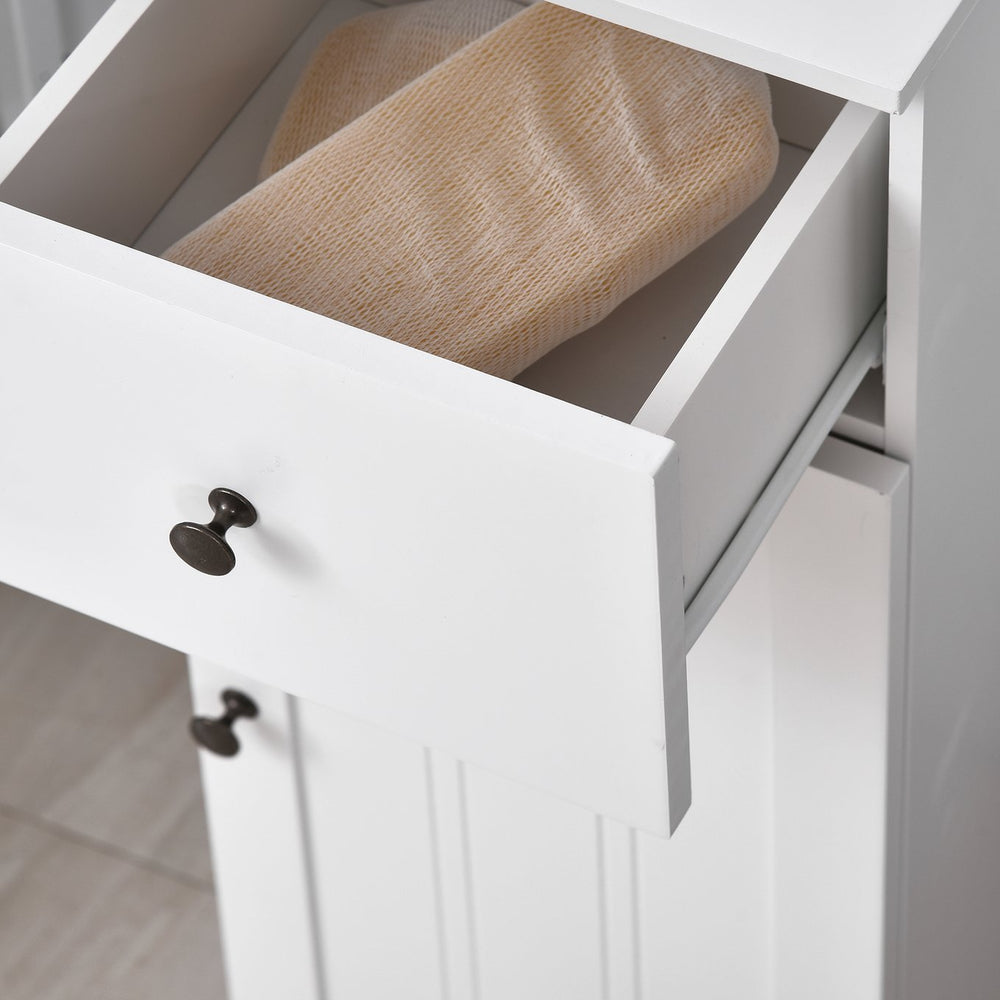 English Elm kleankin Compact Bathroom Storage Cabinet 12.5" W x 35" H with Drawer, Adjustable Shelf, Anti-Tip, White Elegance W2225P216994