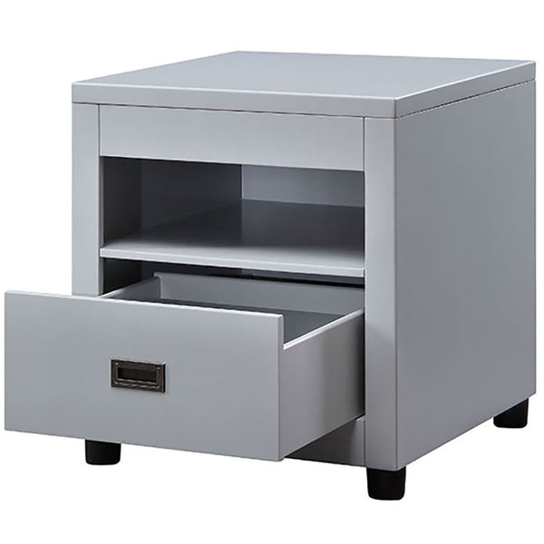 English Elm Dove Grey Storage End Table with Dovetail Drawer, Top Compartment & Round Legs for Durable Style B062P189192