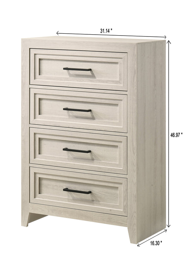 English Elm 1pc Modern 9-Drawer Dresser with Round Knobs, Gunmetal Wood-Pattern Finish, Stylish Bedroom Storage Off White 34 L x 19 W x 50 H B2741P346376