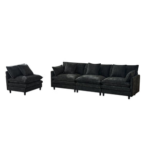 English Elm 140.9-inch U-shaped Modular Sectional Sofa with Ottomans Chenille Cloud Cushions Black W288S00030