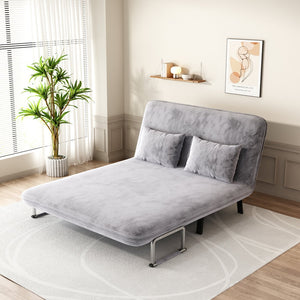 English Elm velvet 55″ Convertible Chair Bed with 18.1" Height, Tri-Fold Sleeper Sofa, Plush Light Gray Comfort W1767P145839