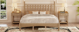 English Elm Queen Wood Platform Bed with Gourd-Shaped Headboard, Retro-Inspired Solid Frame, Slat Support, Sturdy Elegance Natural 64.8 L x 17.5 W x 9.5 H N733P206242M