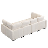 English Elm 103" Sectional Sofa Couch Sofa Bed U-Shaped Sofa With Two Movable Ottoman and Three Usb Ports For Living Room, Beige