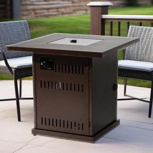 English Elm 28" 28inch Propane Fire Pit Table with Stainless Steel Burner, 50000BTU Steel Outdoor Patio Heat W853P204429