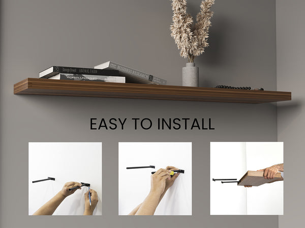 English Elm Ecco 47" Walnut Floating Shelves Set of 2 – Sleek Matte Finish, Hidden Brackets, Sturdy Display Storage B070P368044