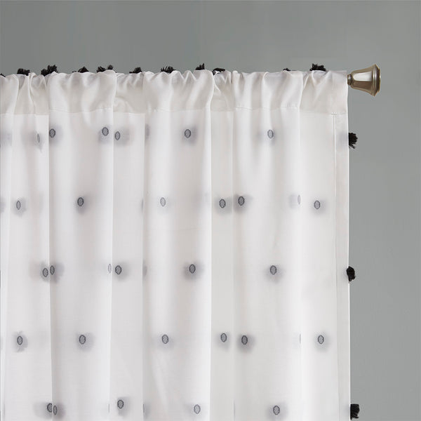 JLA Home Intelligent Design - Pom Pom Sheer Curtain Panel with Clipped Pom-Pom Polka-Dot Texture, Light-Filtering Rod-Pocket Elegance 63 L x 50 W x 0.13H ID40-1797