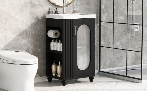 English Elm 20" Matte Freestanding Bathroom Vanity Ceramic Sink Mdf Cabinet Open Side Shelf Black N725P364206B