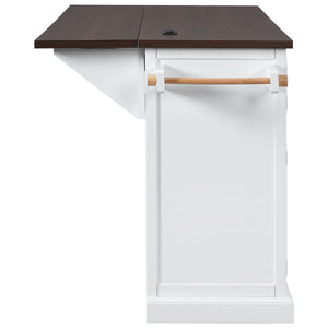 English Elm K&k Farmhouse Rolling Kitchen Island with Barn Doors Power Outlet and Drop Leaf White N707S300277W