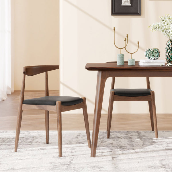 English Elm [video] Rubberwood Dining Chairs Set of 2 Faux Leather Ergonomic Retro Splayed Leg Design Walnut+Black N759P386879B