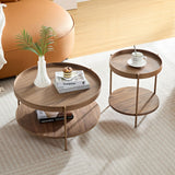 English Elm 2-Piece Modern 2 Tier Round Coffee Table Set For Living Room,Easy Assembly Nesting Coffee Tables, End Side Tables For Bedroom Office Balcony Yard,Walnut Mdf