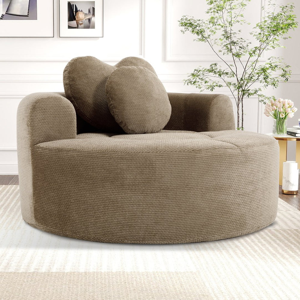English Elm Round Cloud Sofa Bed Waffle Fabric Memory Foam Convertible Couch for Small Space Living Brown W3224P492001