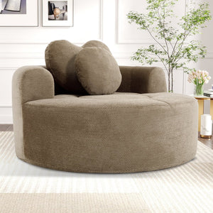 English Elm Round Cloud Sofa Bed Waffle Fabric Memory Foam Convertible Couch for Small Space Living Brown W3224P492001